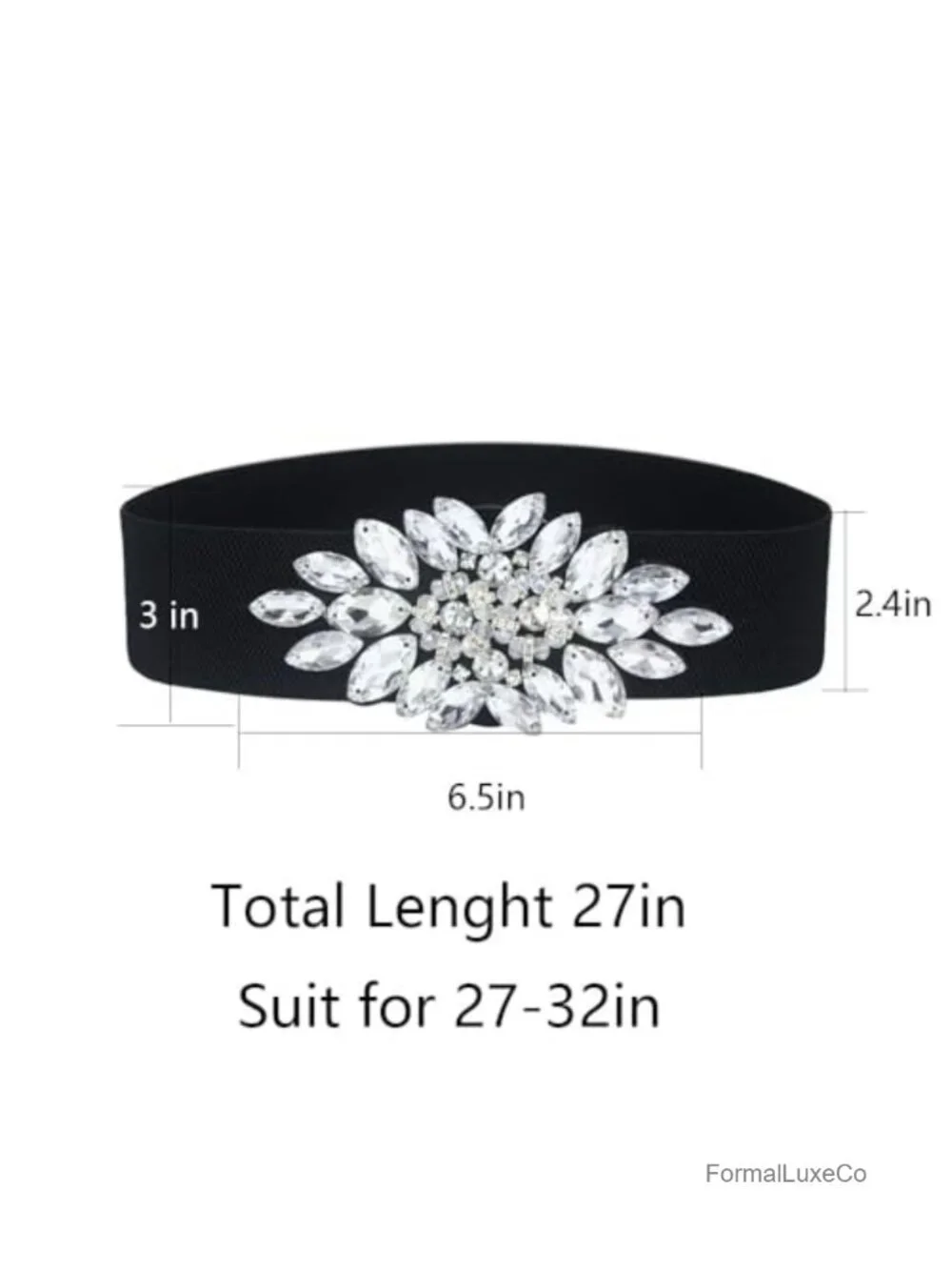 Elastic Rhinestone Stretchy Belt for Dress - Crystal Wide Waist Belt
